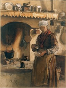 Campesina italiana en el fogón de August von Pettenkofen