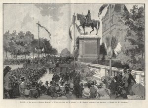 París - Discurso del Sr. Darlot durante la inauguración el 15 de julio de 1888 en el Hôtel de Ville de París de la estatua de Etienne Marcel - Dibujo de Gerardin en “The Illustrous World” de 1888 de Auguste (after) Gerardin