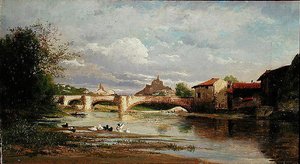 Puente con patos, 1872 de Auguste Allonge