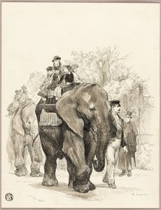 Elefante con jinetes en el Jardin des Plantes, París de Auguste Andre Lancon