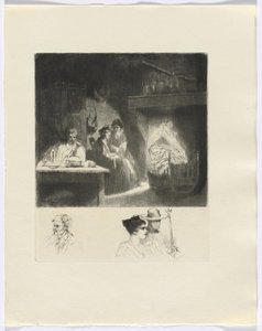 Frédéric Mistral: Mémoires et Recits de Frédéric Mistral: escena familiar/ busto de tres figuras (inserto después de la p. 48) de Auguste Brouet