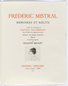 Frédéric Mistral: Mémoires et Recits de Frédéric Mistral: portada, busto de mujer de perfil