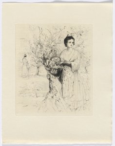 Frédéric Mistral: Mémoires et Recits de Frédéric Mistral: mujer en el exterior con una cesta de flores (insertar después de la p. 192)
