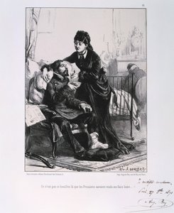 Una mujer alimentando a un soldado herido con sopa, Sitio de París, Guerra Franco-Prusiana, 1870-1871 de Auguste Bry