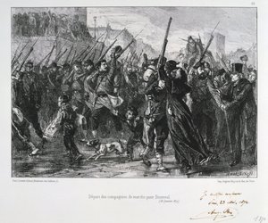 Soldados franceses partiendo hacia Buzenval, Sitio de París, Guerra Franco-Prusiana, 18 de enero de 1871 1872 de Auguste Bry