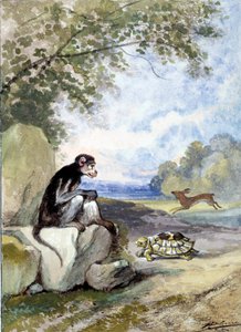 Ilustración de la fábula "La liebre y la tortuga" de Jean de La Fontaine. Acuarela de Auguste Delierre (1829-1890) de Auguste Delierre