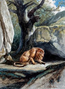 Ilustración de la fábula "El león y la rata" de Jean de La Fontaine. Acuarela de Auguste Delierre (1829-1890) de Auguste Delierre