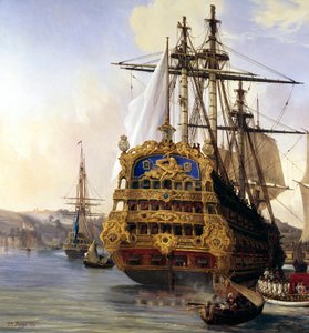 El navío “Le Foudroyant” en el puerto de Brest en 1724 (detalle) de Auguste Etienne Francois Mayer