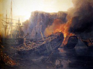 En francés:  Le soir de la bataille de Navarin, 1827 Tarde de la batalla de Navarino