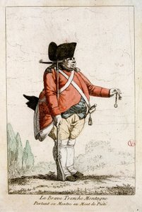 El valiente Slice Mountain llevando su reloj en la Montaña de la Piedad. En "Trajes de la época de la Revolución 1790-1793". Aguas coloridas del Sr. Guillaumot Jr. de Auguste Etienne fils Guillaumot