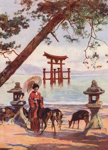 El Torii de Miyajima, Japón (litografía en color)