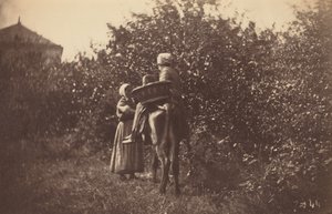 Dos mujeres con un burro, finales de la década de 1870 (foto)