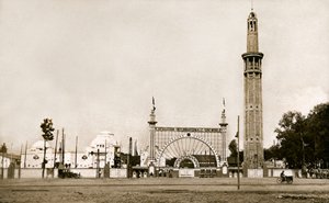 Grenoble (Isere, Dauphine): Exposición Internacional del Carbón Blanco y del Turismo en 1925 - la entrada monumental y la Torre de Orientación (Torre Perret) - Construida por los hermanos Auguste (1874-1954) y Gustave (1876-1952) Perret, de 95 metros de al