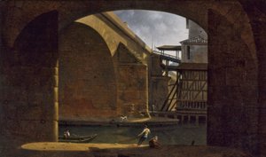 El puente y la bomba de Notre-Dame, vistos desde el abovedado Quai de Gesvres, 1816 (óleo sobre lienzo)