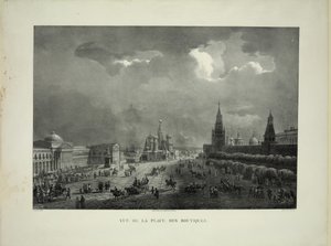 Filas comerciales superiores en la Plaza Roja de Moscú, c. 1830 de Auguste Jean Baptiste Antoine Cadolle