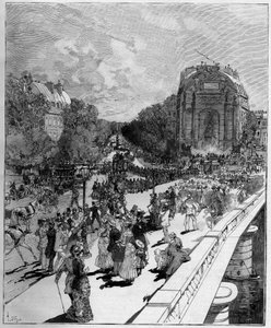 Desfile de estudiantes de la Ecole Polytechnique (Monome) en la Place Saint Michel (Saint-Michel) en París, 24 de junio de Auguste Lepere