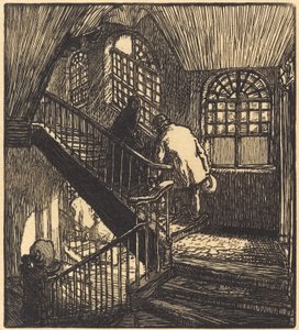 Escalera de la casa donde estaba el Chateau Rouge, publicado 1901