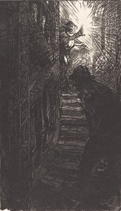 Escalera esculpida rue Boutebrie, publicada 1901 de Auguste Lepere
