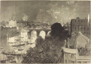 El 14 de julio. Iluminación del Sena desde el Pont Neuf hasta el Pont au Change de Auguste Lepere