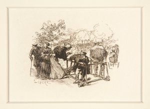 Hombre en Walker, con otras figuras en un parque de Auguste Lepere