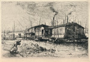 Viejos barcos de lavado en Grenelle, 1915 de Auguste Louis Lepère