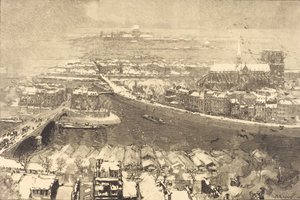 París bajo la nieve, vista desde St.-Gervais de Auguste Lepere