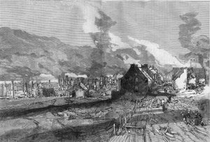 Vista de las ruinas de la ciudad de Quebec (Canadá) después del incendio de junio de 1881. Grabado de Lepere en “El Mundo Ilustre” n°1267 del 9 de julio de Auguste Lepere