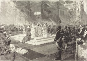 Bautismo real en la corte de España de Auguste Lepère after Daniel Vierge