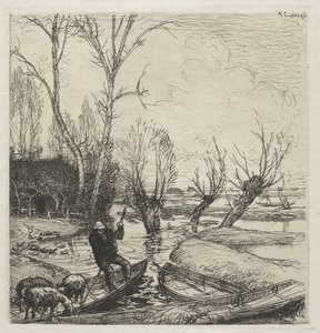 [Hombre en un bote con tres ovejas] de Auguste Louis Lepère