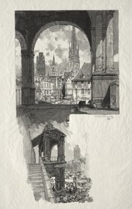 Rouen Ilustrado: Plaza de la Alta Vieja Torre; Edículo de la Fierte de Auguste Louis Lepère