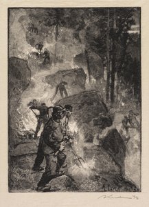 Bosque de Fontainebleau: Quemadores de helechos, 1890 de Auguste Louis Lepère