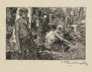 Bosque de Fontainebleau: Recogiendo Lirios del Valle La Forêt de Fontainebleau..., 1890 de Auguste Louis Lepère