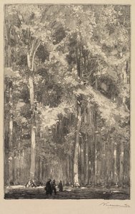 Bosque de Fontainebleau: mañana, encrucijada de la ruta de los Forts de Marlotte (La Forêt de Fontainebleau: Le Matin, Carrefour des Fort de Marlotte) de Auguste Louis Lepère