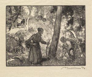 Bosque de Fontainebleau: cazadores de setas en el Rocher Bernard de Auguste Louis Lepère