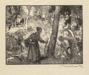 Bosque de Fontainebleau: Cazadores de Hongos en el Rocher Bernard La Forêt de Fontainebleau, 1890 de Auguste Louis Lepère