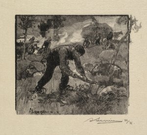 Bosque de Fontainebleau: Arrancadores de brezos de Auguste Louis Lepère