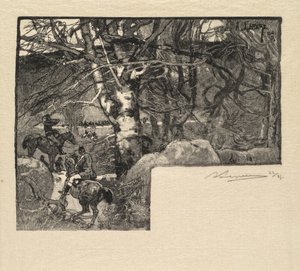 Bosque de Fontainebleau: Paseo a caballo en Mont-Gérard, La Forêt de Fontainebleau, 1890 de Auguste Louis Lepère