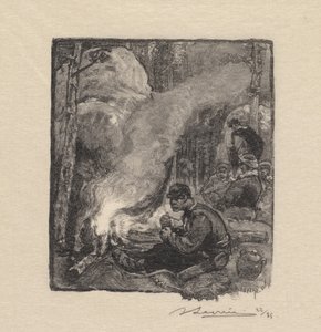 Bosque de Fontainebleau: La comida de los leñadores, 1890 de Auguste Louis Lepère