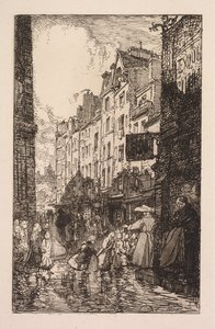 La Biévre, Les Gobelins, Saint-Séverin: El barrio de Saint-Séverin: La Rue des Prêtres Saint-Séverin de Auguste Louis Lepère