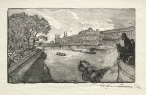 El Louvre, visto desde el Pont Neuf, 1890 de Auguste Louis Lepère