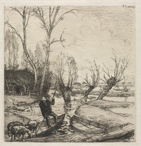 [Hombre en un bote con tres ovejas] de Auguste Louis Lepère