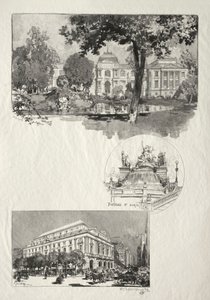 Rouen Illustré: La Musée, Fontaine St. Marie, Le Théâtre des Arts, 1896 de Auguste Louis Lepère