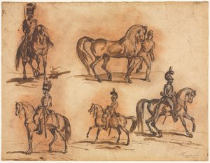 Cinco estudios ecuestres: jinetes de Auguste Raffet