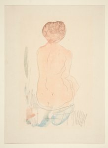 Desnuda sentada, vista desde atrás