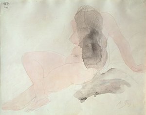 Desnudo sentado con el cabello despeinado