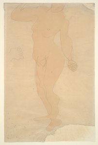 Desnudo de pie (cabeza parcialmente cortada por el borde del papel) de Auguste Rodin