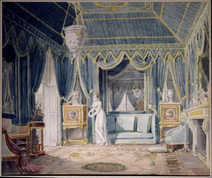 Boudoir de la reina Hortense de Beauharnais (1783-1837) en 1811. Acuarela de Auguste Garneray (1785-1824). Colección privada de Auguste Simon Garneray