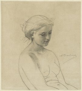 Desnudo femenino sentado, en tres cuartos a la derecha, de medio lado de Auguste Toulmouche