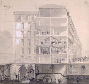 Sección transversal de viviendas de trabajadores en el XI Distrito de París, c.1875 de Auguste Victor Deroy