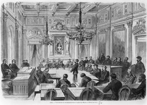 Miembros de la Comuna en sesión en el Hotel de Ville, Salle des Maires, París, 1871